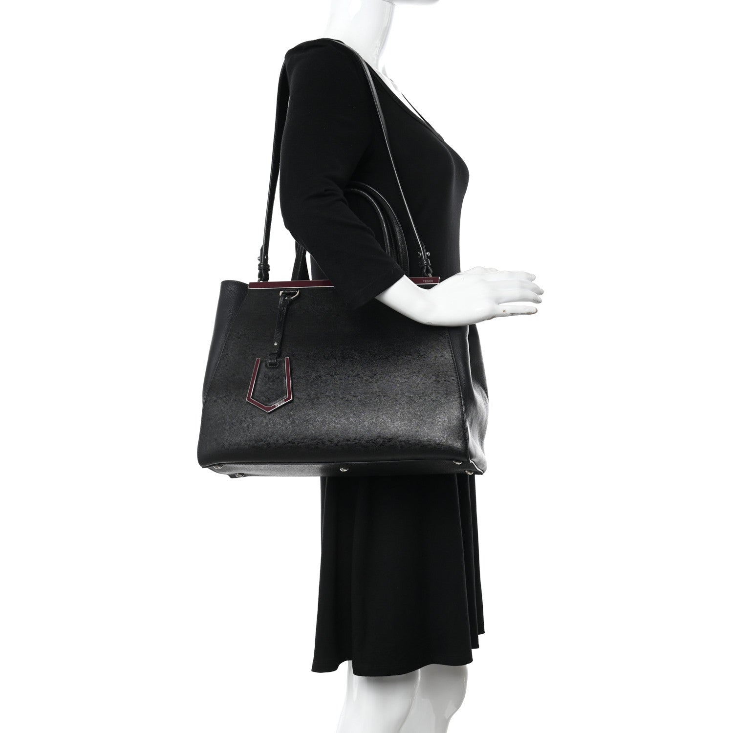 Fendi Vitello Elite Regular 2Jours Tote Black Vino 2 of 12