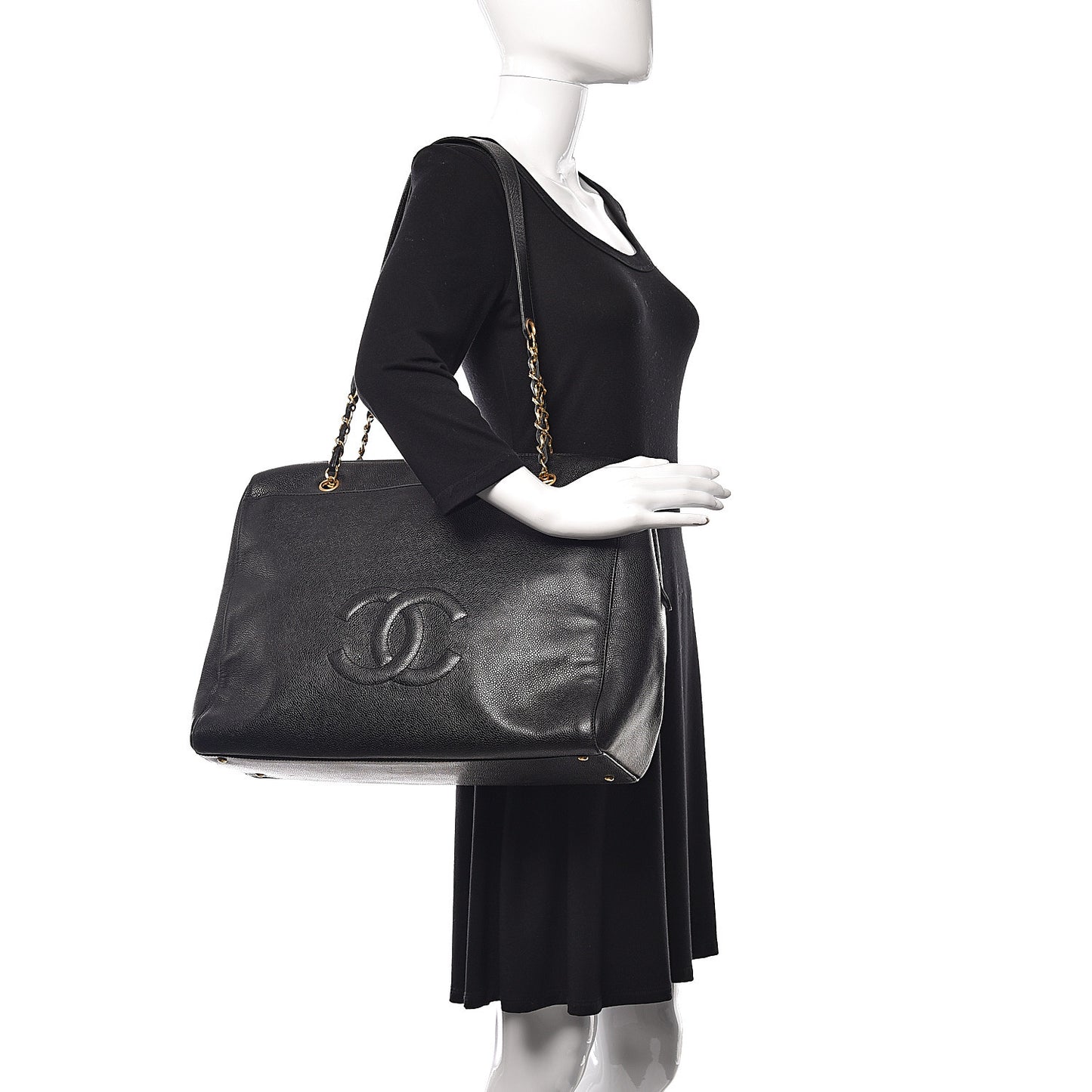 Caviar Large CC Shoulder Bag Black
