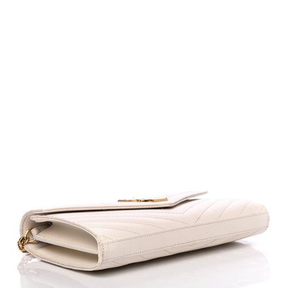 Saint Laurent Grain De Poudre Matelasse Chevron Monogram Chain Wallet White 3 of 4