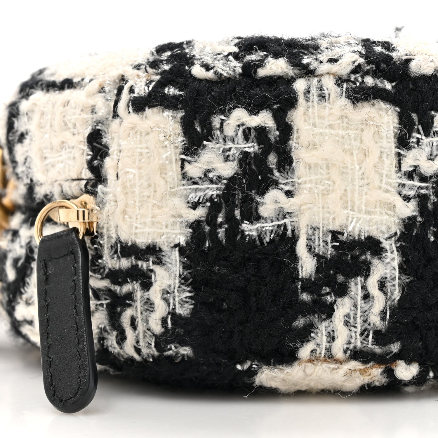 Chanel Wool Tweed Lambskin Quilted Chanel 19 Round Clutch With Chain and Coin Purse Black White 12 of 12