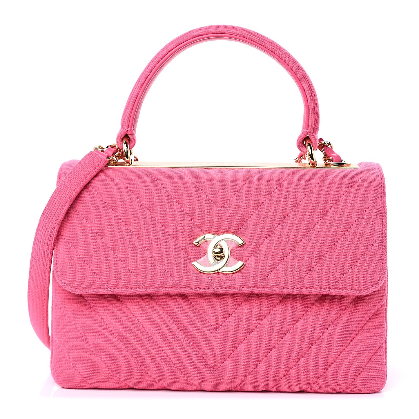 Jersey Chevron Quilted Small Trendy CC Dual Handle Flap Bag Pink