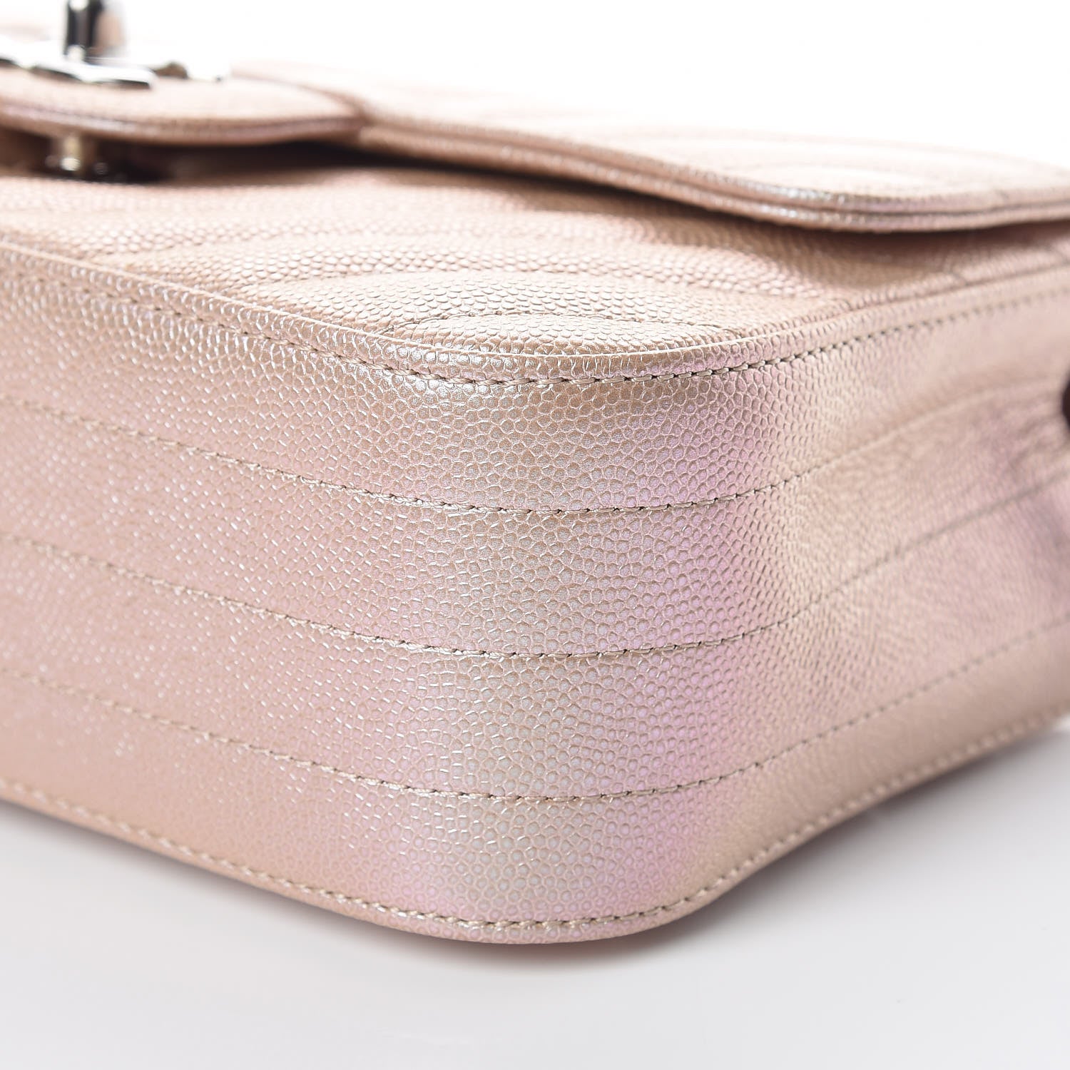 Chanel Iridescent Caviar Chevron Quilted Mini Rectangular Flap Light Gold 9 of 10