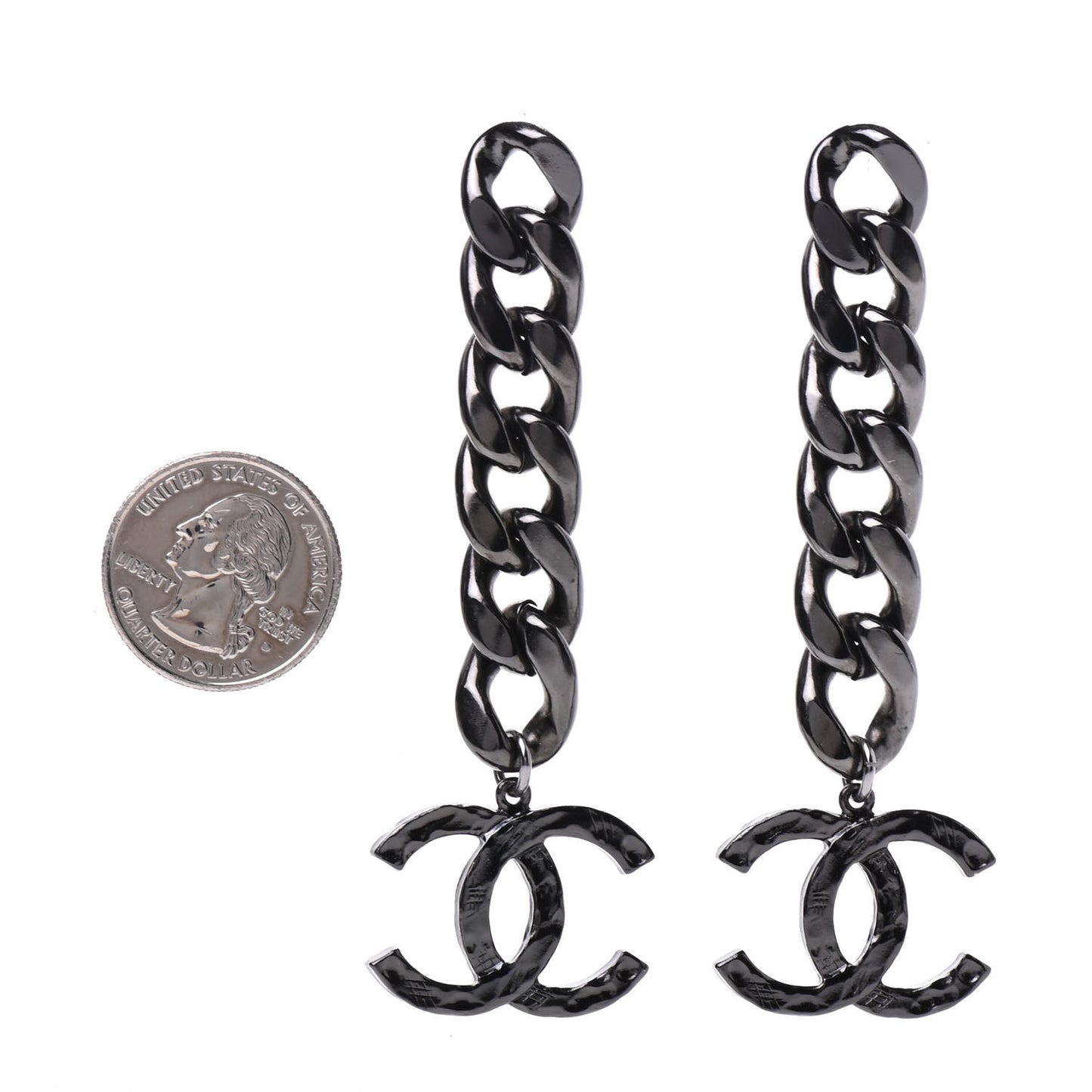 Metal CC Pick Drop Earrings Ruthenium