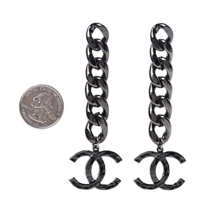 Chanel Metal CC Pick Drop Earrings Ruthenium 2 of 5