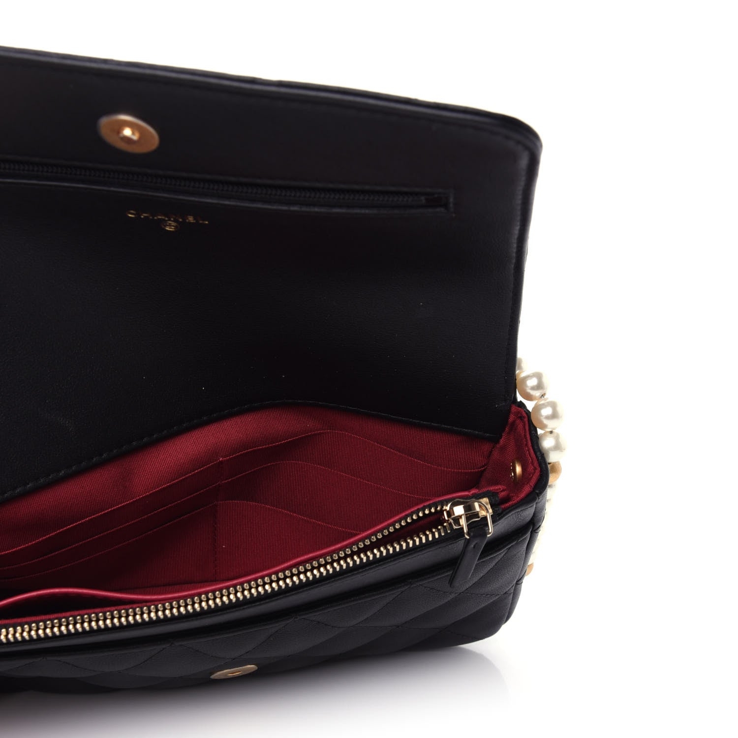Chanel Calfskin Quilted Pearl Wallet On Chain WOC Black 9 of 19