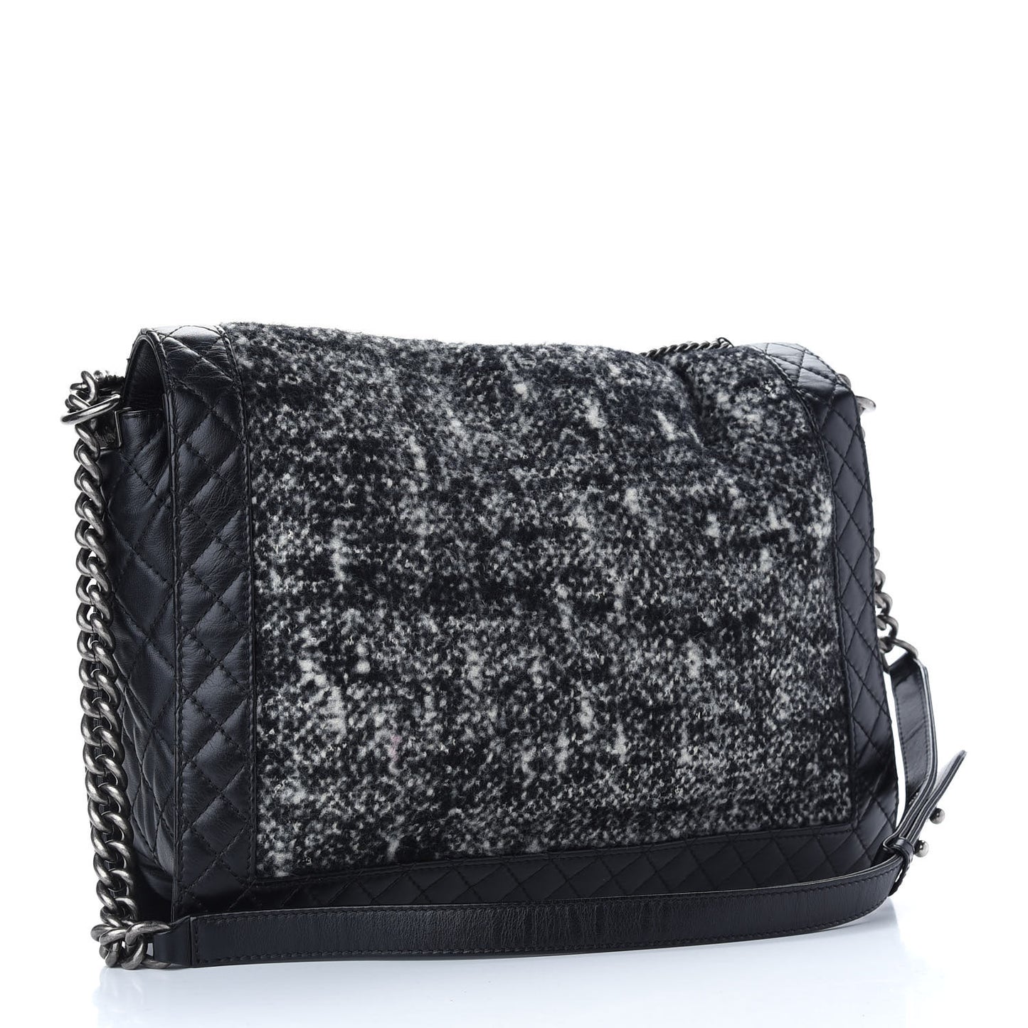 Calfskin Tweed Enchained XL Boy Flap Black
