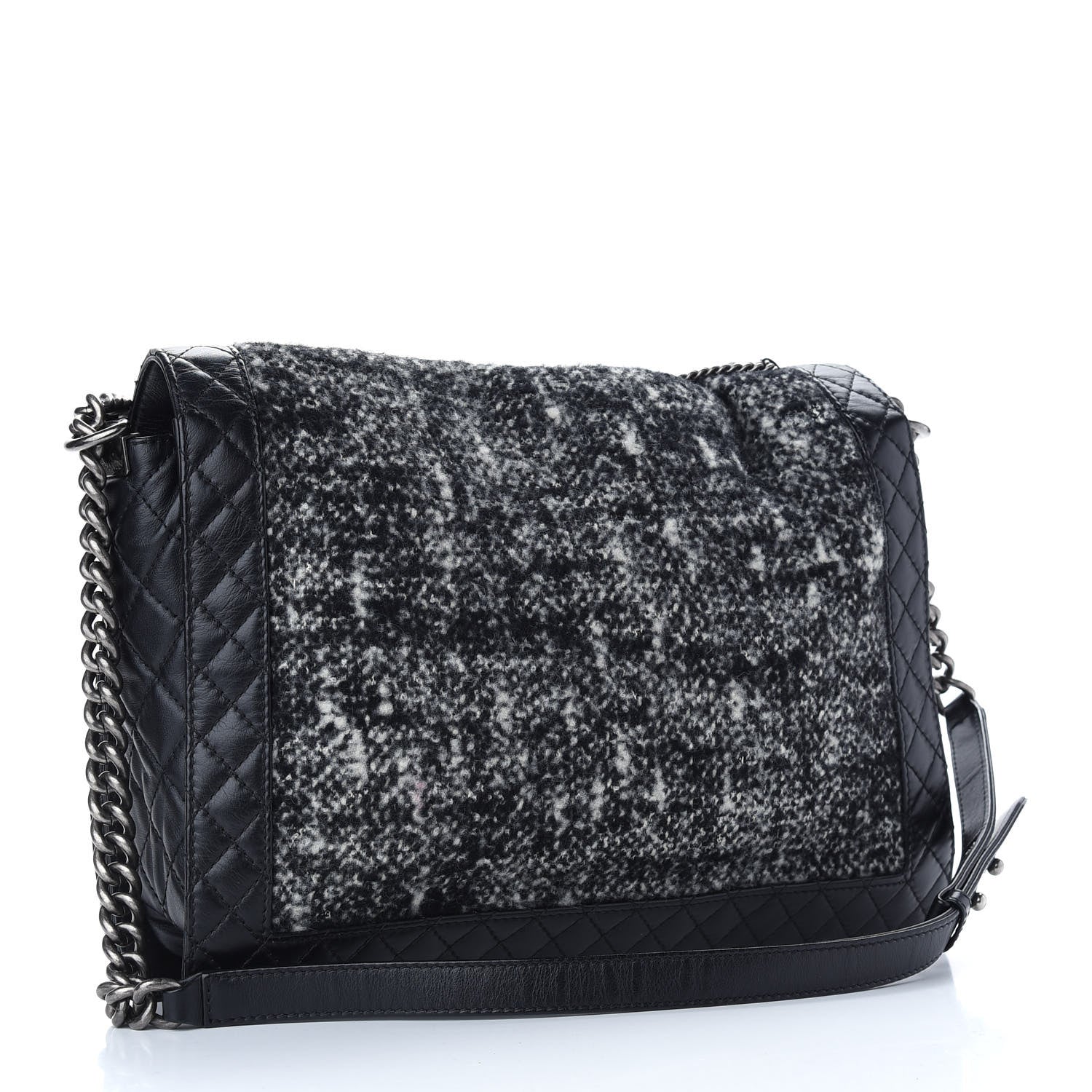 Chanel Calfskin Tweed Enchained XL Boy Flap Black 3 of 10