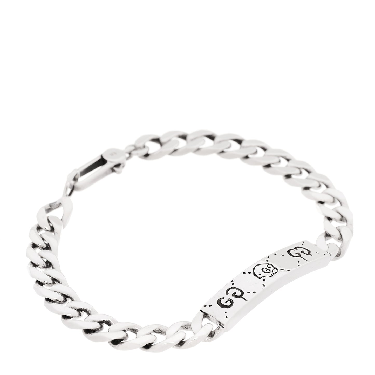Sterling Silver GucciGhost Hamlet Skull ID Chain Bracelet