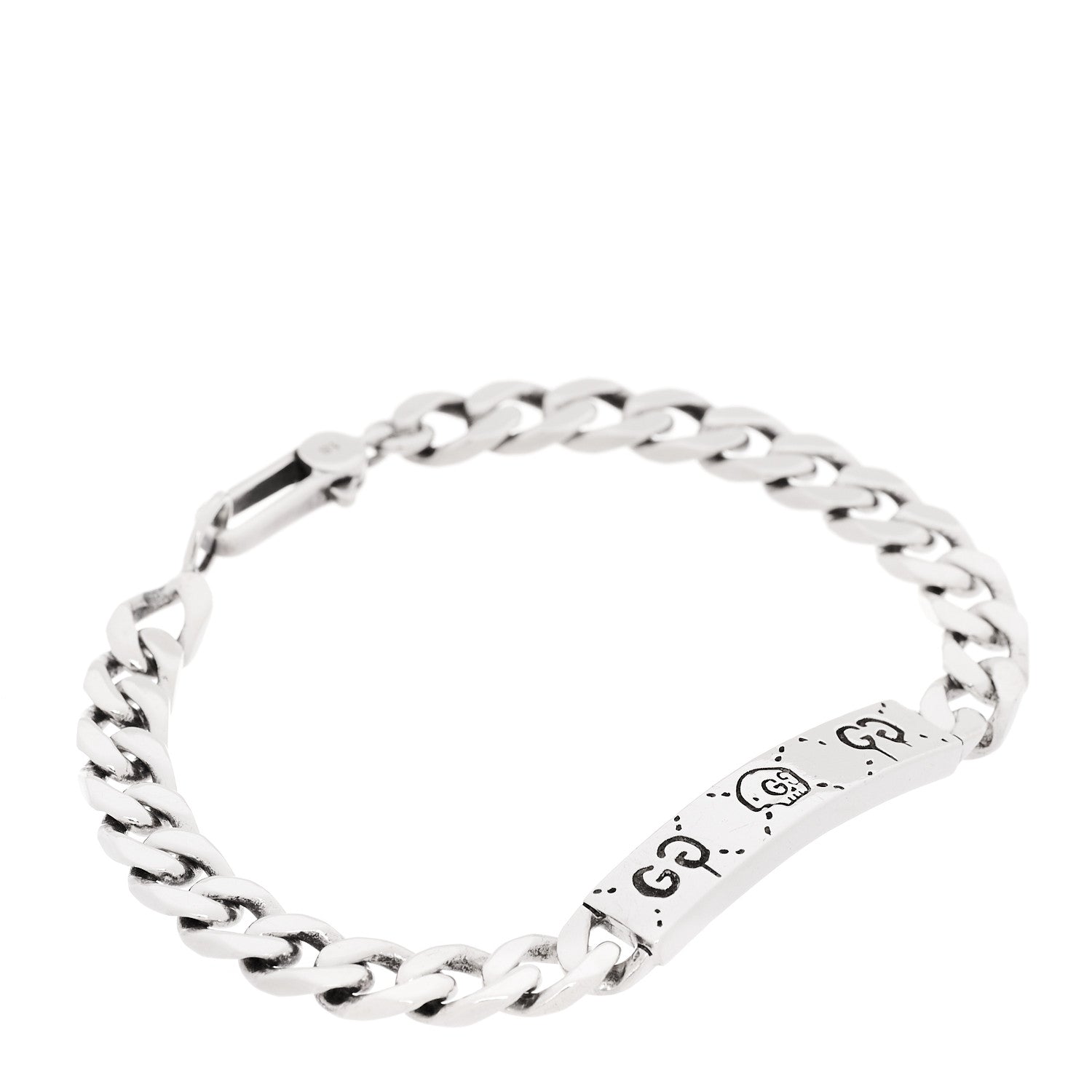 Gucci Sterling Silver GucciGhost Hamlet Skull ID Chain Bracelet 1 of 5