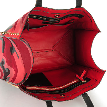 Valentino Garavani Nappa Canvas Camouflage Medium Rockstud Soft Tote Red 5 of 7