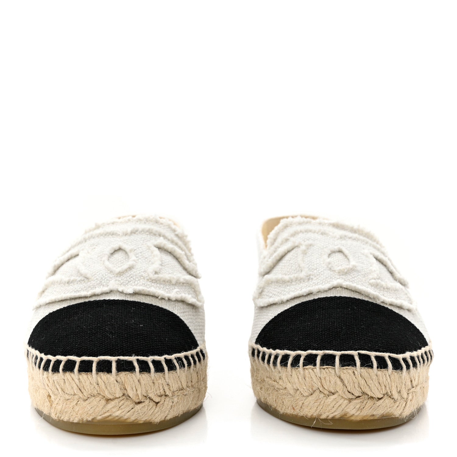 Chanel Linen CC Espadrilles 35 White Black 2 of 9