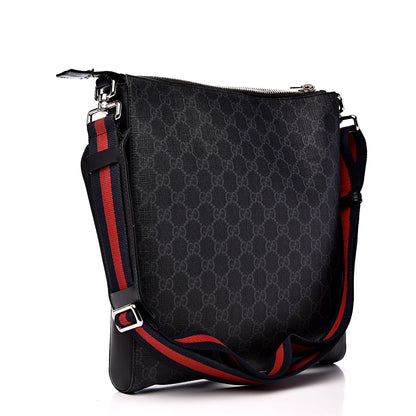 Gucci GG Supreme Monogram Appia Calfskin Web Flat Messenger Bag Black Grey 2 of 13