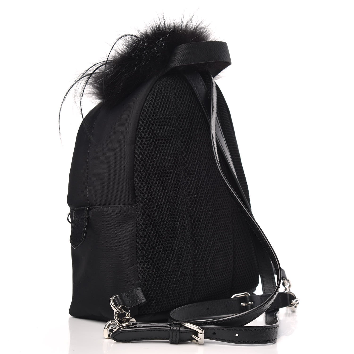 Fendi Nylon Vitello Dolce Goat Fox Fur Crocodile Monster Eyes Mini Backpack Black Sunflower 2 of 9