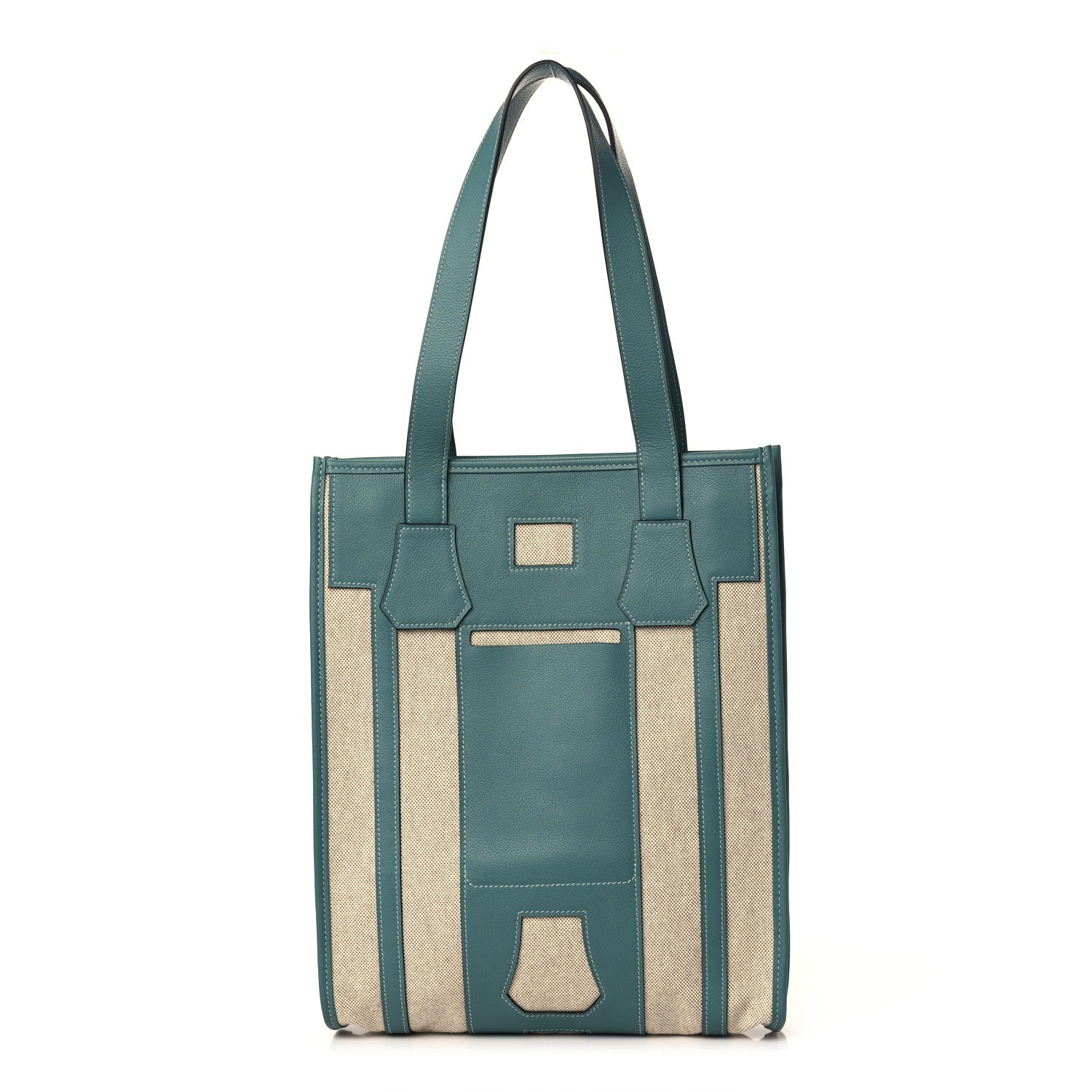 Hermes Canvas Calfskin Petit H Bell Tote Bag Bleu Violet Vert 1 of 8