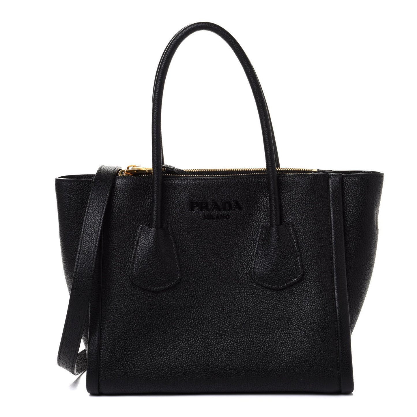 Grained Calfskin Monochrome Top Handle Tote Black