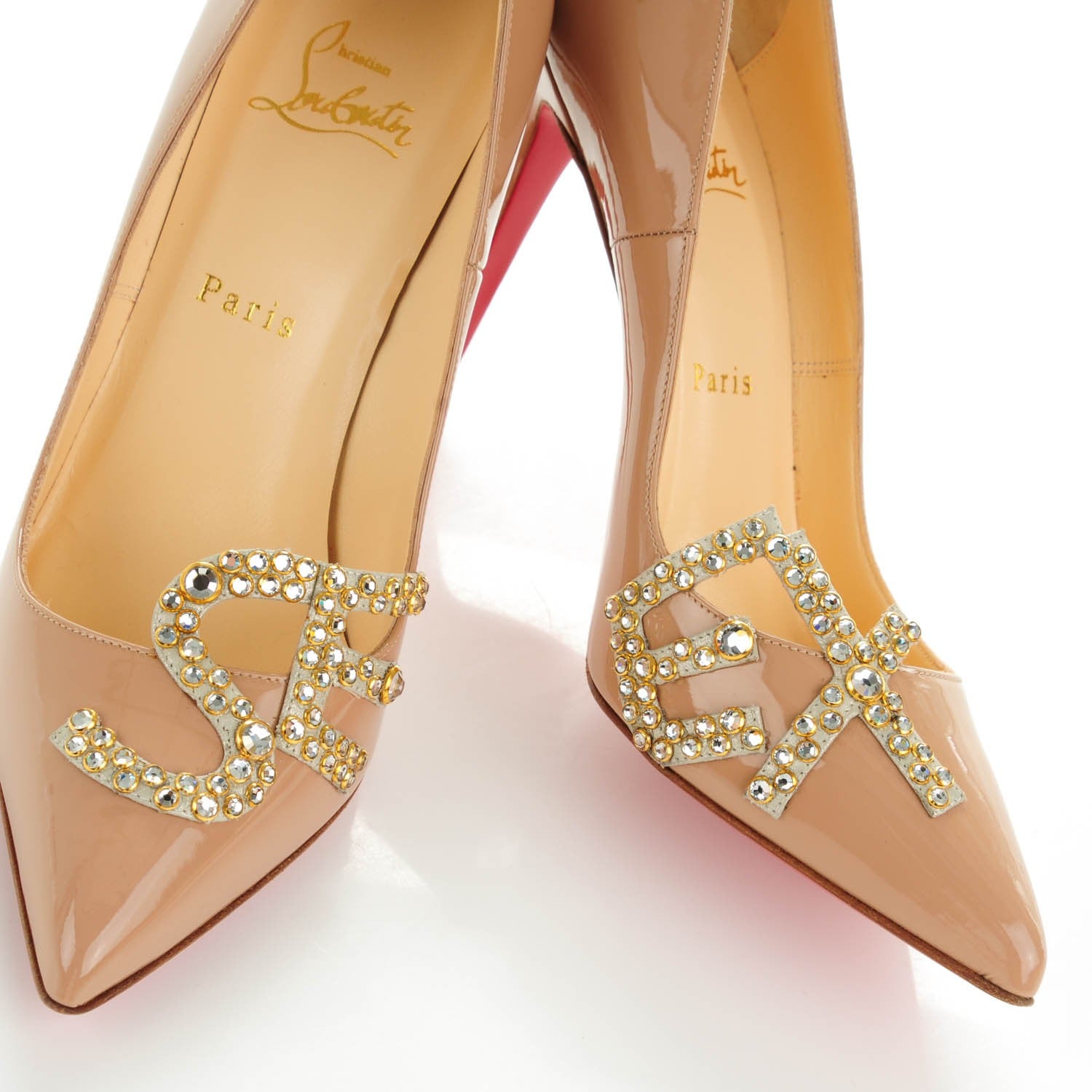 Christian Louboutin Patent Strass Sex 100 Pumps 38.5 Nude Gold 7 of 8