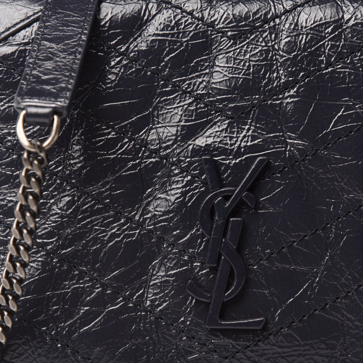 Saint Laurent Crinkled Calfskin Matelasse Monogram Niki Chain Wallet Deep Marine 10 of 10
