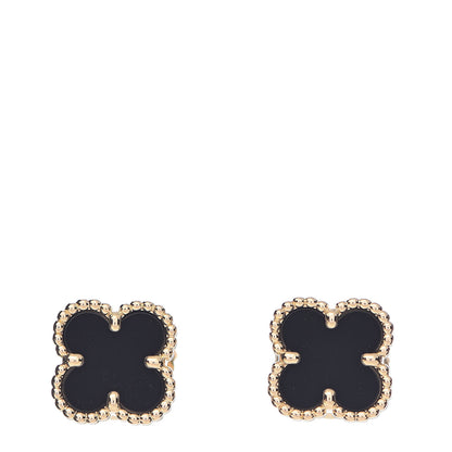 Van Cleef & Arpels 18K Yellow Gold Black Onyx Sweet Alhambra Earrings 1 of 7