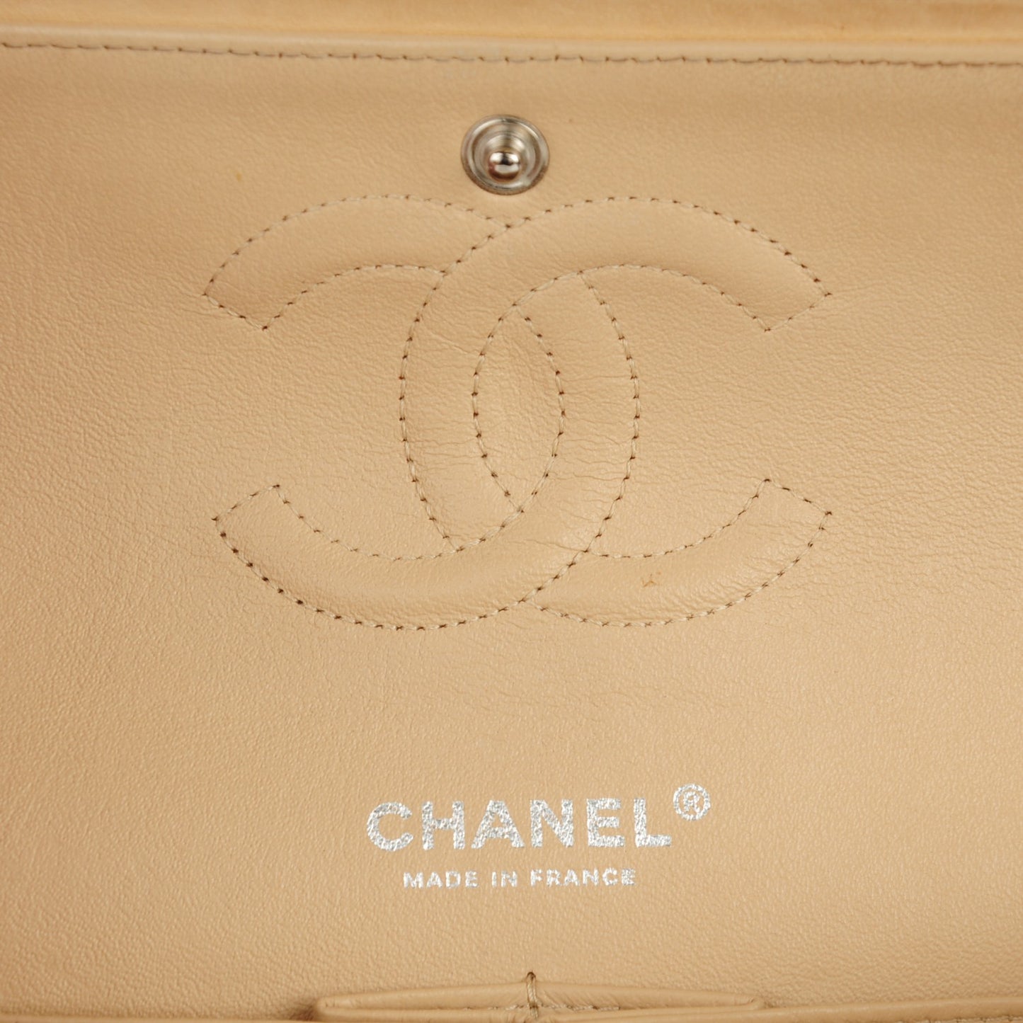 Lambskin Quilted Medium Double Flap Beige