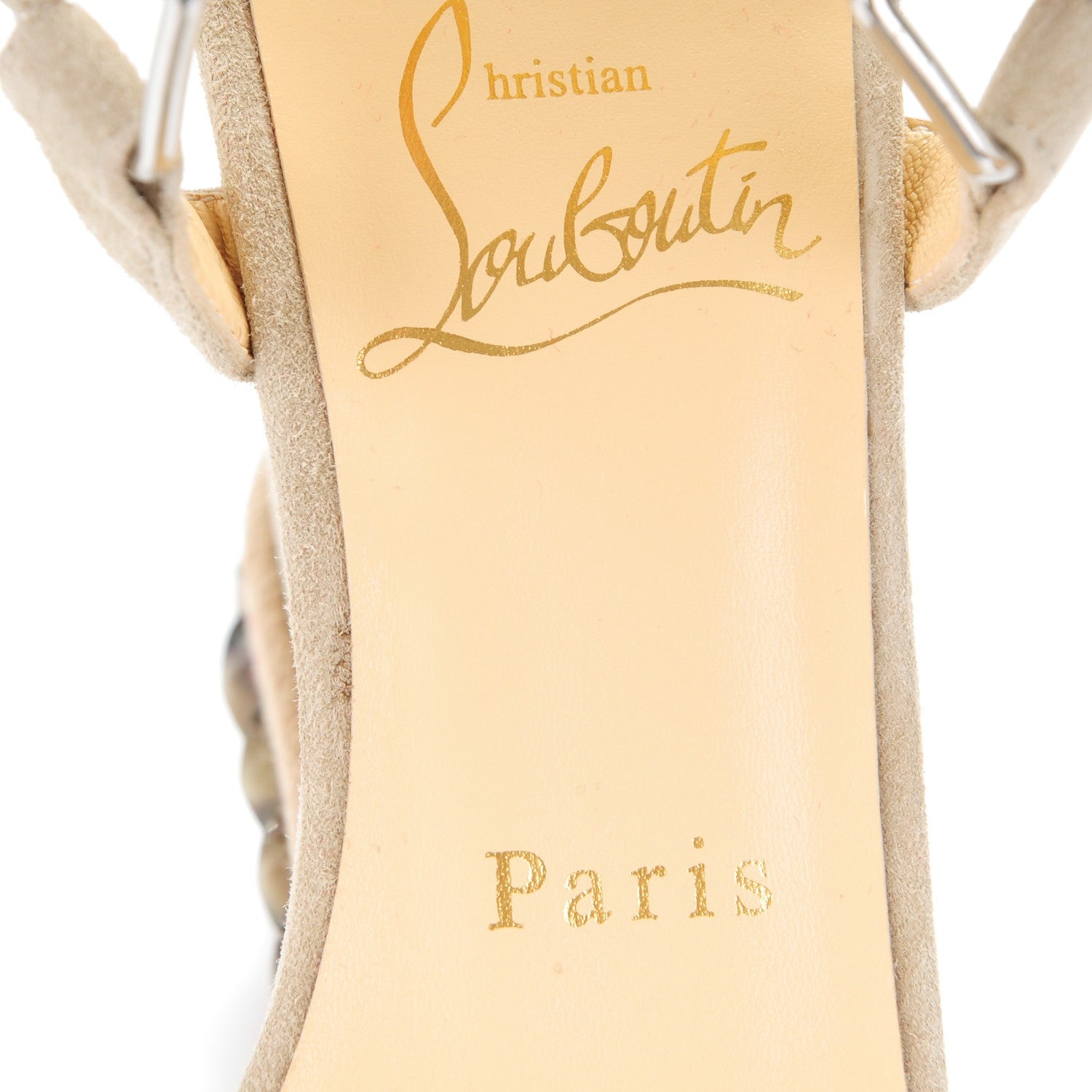 Christian Louboutin Veau Velours Cataclou 120 Wedge Sandals 38 Sable Corne 7 of 7