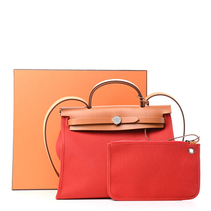 Hermes Vache Hunter Toile Herbag Zip 31 PM Rouge Tomate Natural 12 of 12