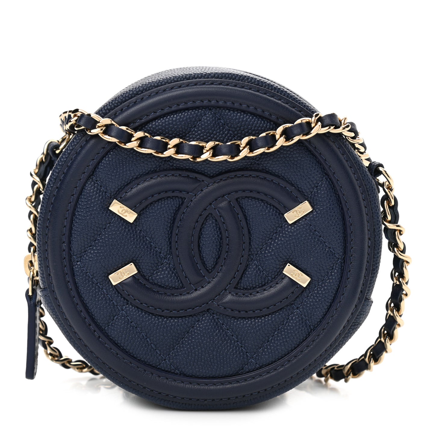 Caviar Quilted Round Filigree Crossbody Navy
