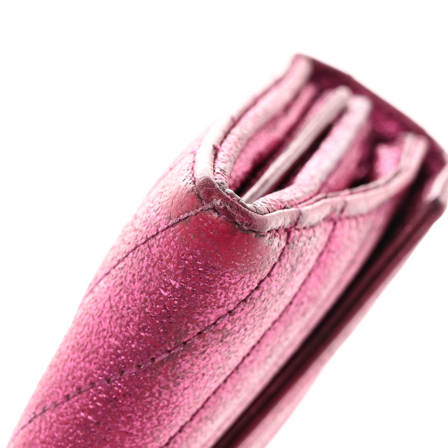 Saint Laurent Metallic Crackled Calfskin Matelasse Chevron Monogram Flap Wallet Fuchsia 8 of 13