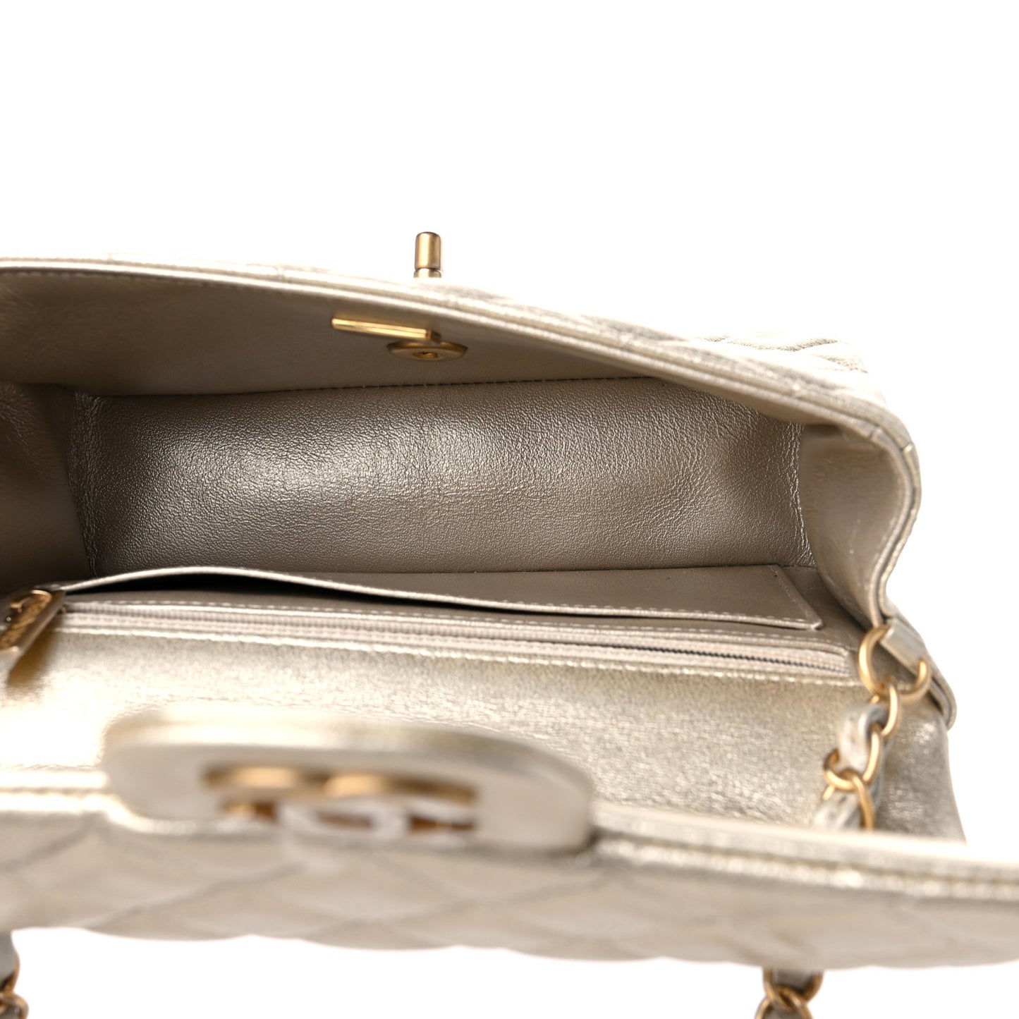 Metallic Lambskin Quilted Mini Rectangular Flap Gold