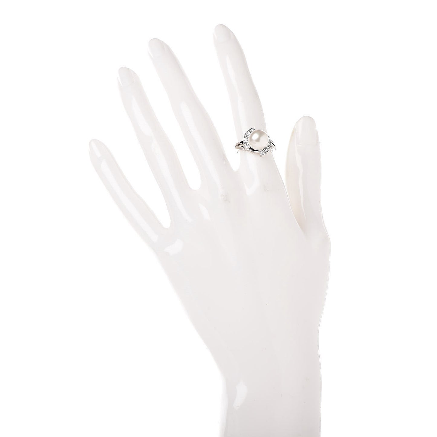 14K White Gold Diamond Akoya Pearl 9mm Deco Ring 49 4.75
