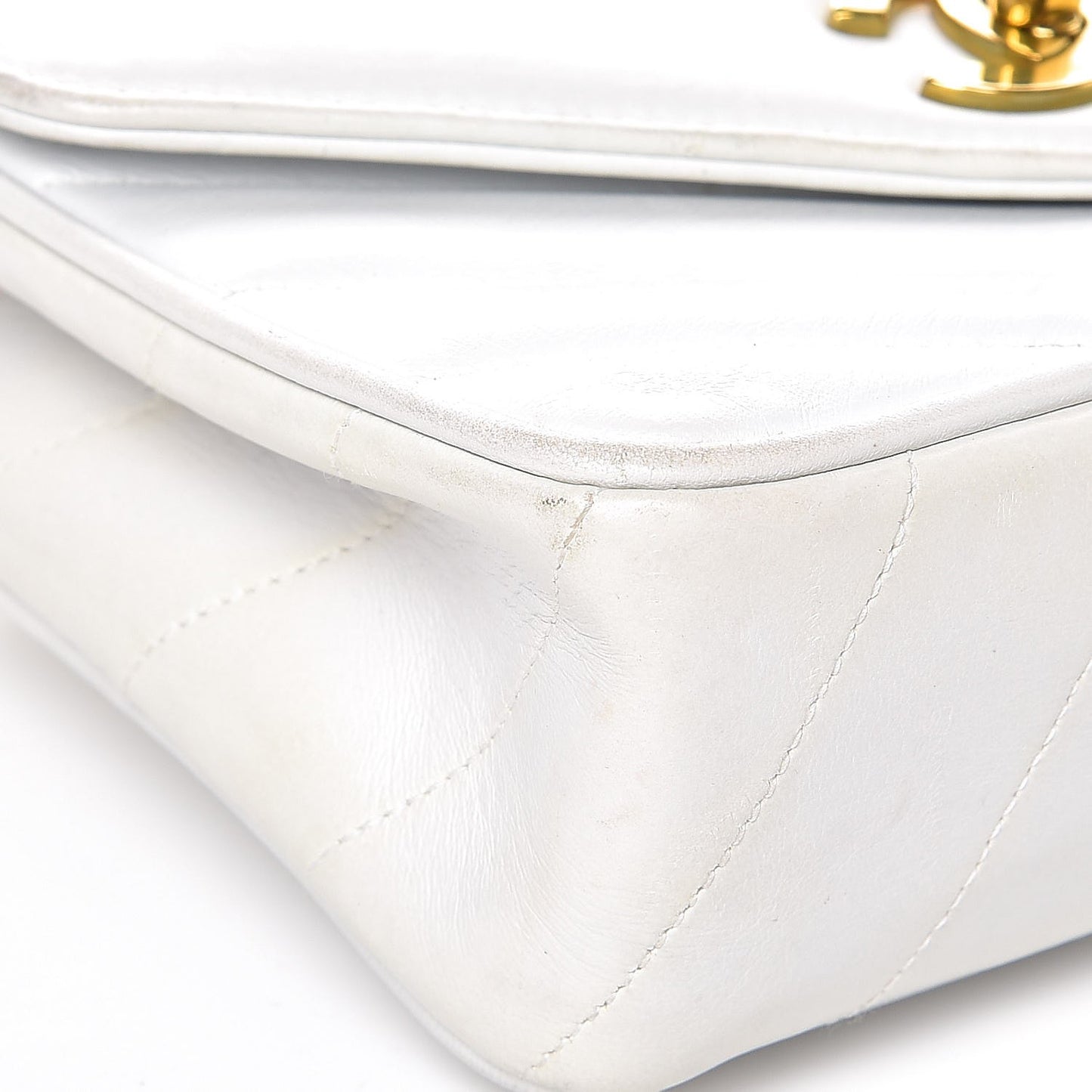 Lambskin Chevron Quilted Mini Square Flap White