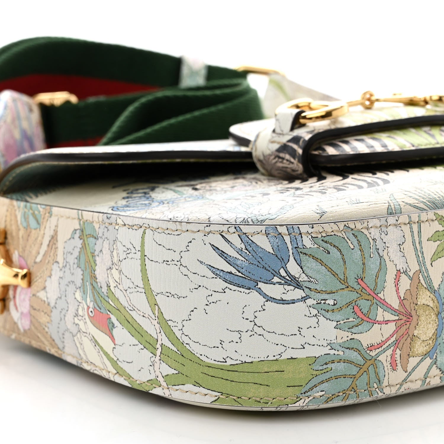 Gucci New Shangai Calfskin Tiger Savanah Web Mini Horsebit 1955 Shoulder Bag Chalky White Multicolor 9 of 10