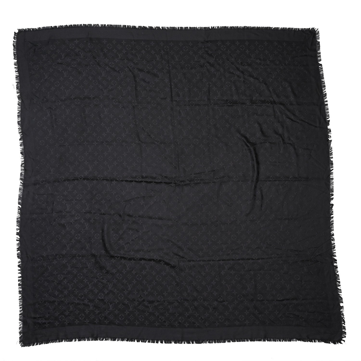 Louis Vuitton Silk Wool Monogram Shawl Charcoal Grey 1 of 3