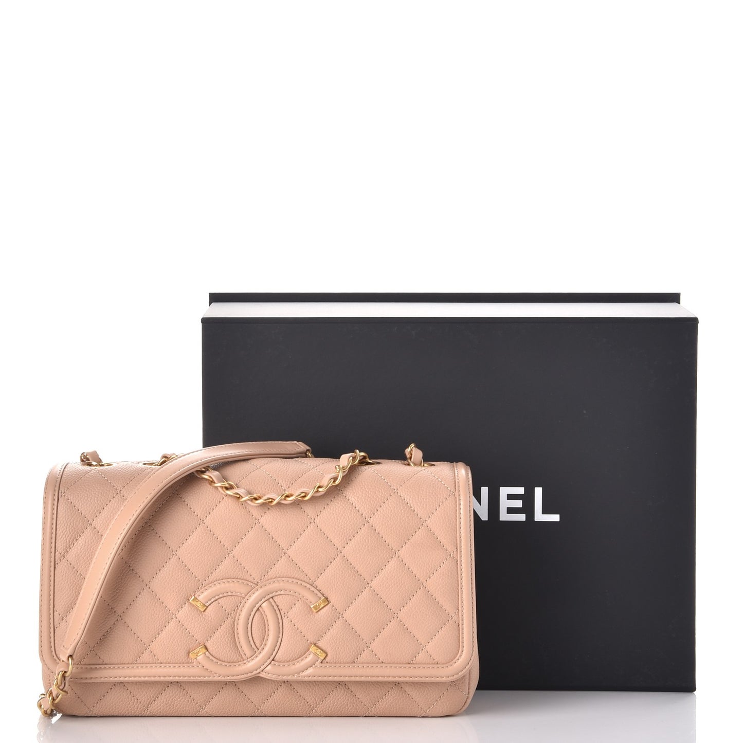 Caviar Quilted Medium CC Filigree Flap Beige