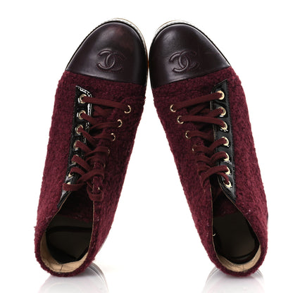 Chanel Tweed Calfskin Patent CC Lace Up Short Boots 39 Burgundy 2 of 16