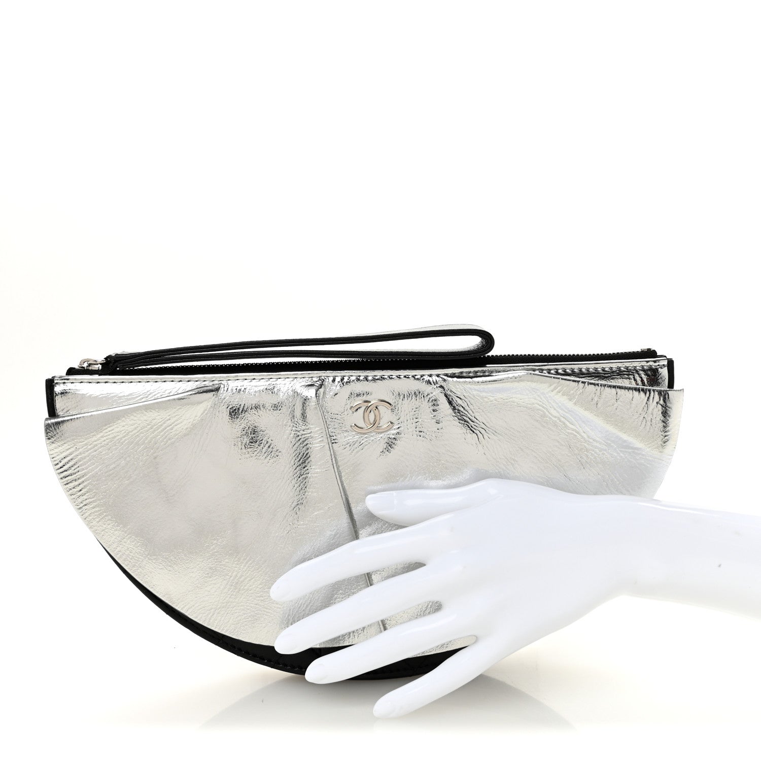 Chanel Metallic Lambskin Wave Clutch Black Silver 2 of 12