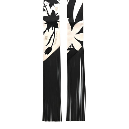 Hermes Silk Calfskin Bouquet Final Fringed Twilly Creme Black 2 of 4
