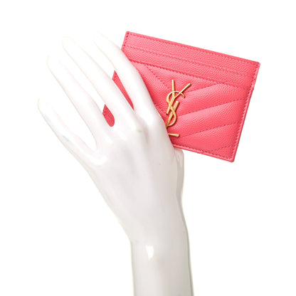 Saint Laurent Grain De Poudre Matelasse Chevron Monogram Credit Card Case Pink 2 of 8