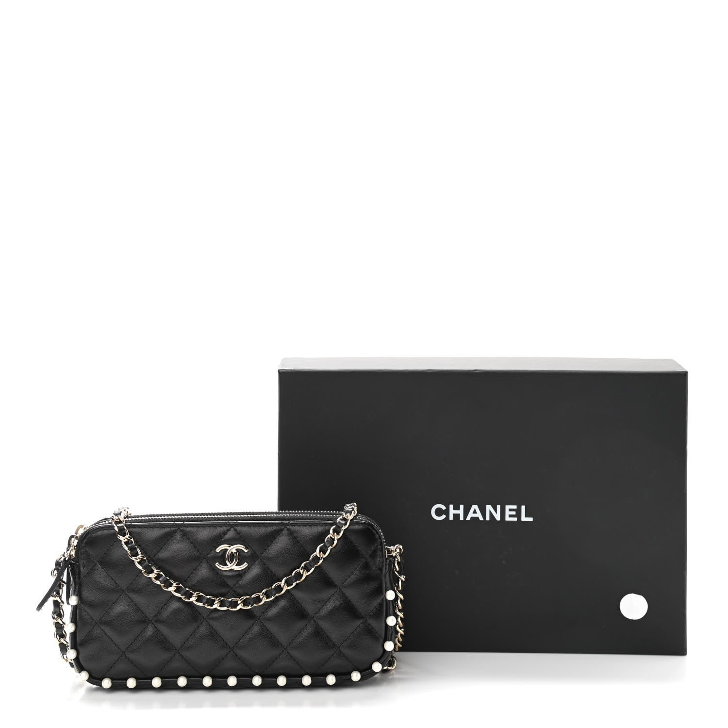 Chanel Calfskin Quilted Pearl Small Clutch With Chain Black 15 of 15