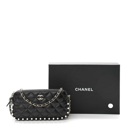 Chanel Calfskin Quilted Pearl Small Clutch With Chain Black 15 of 15
