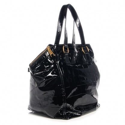 Saint Laurent Patent Crocodile Embossed Medium Downtown Tote Black 3 of 8