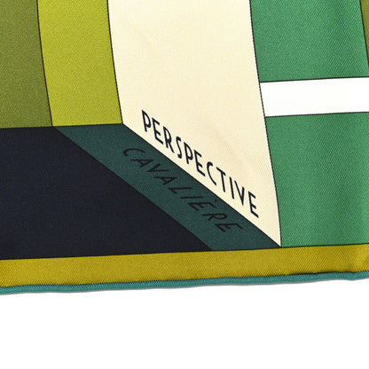 Hermes Silk Perspective Cavaliere 90 Twill Vert Creme Gris 5 of 5