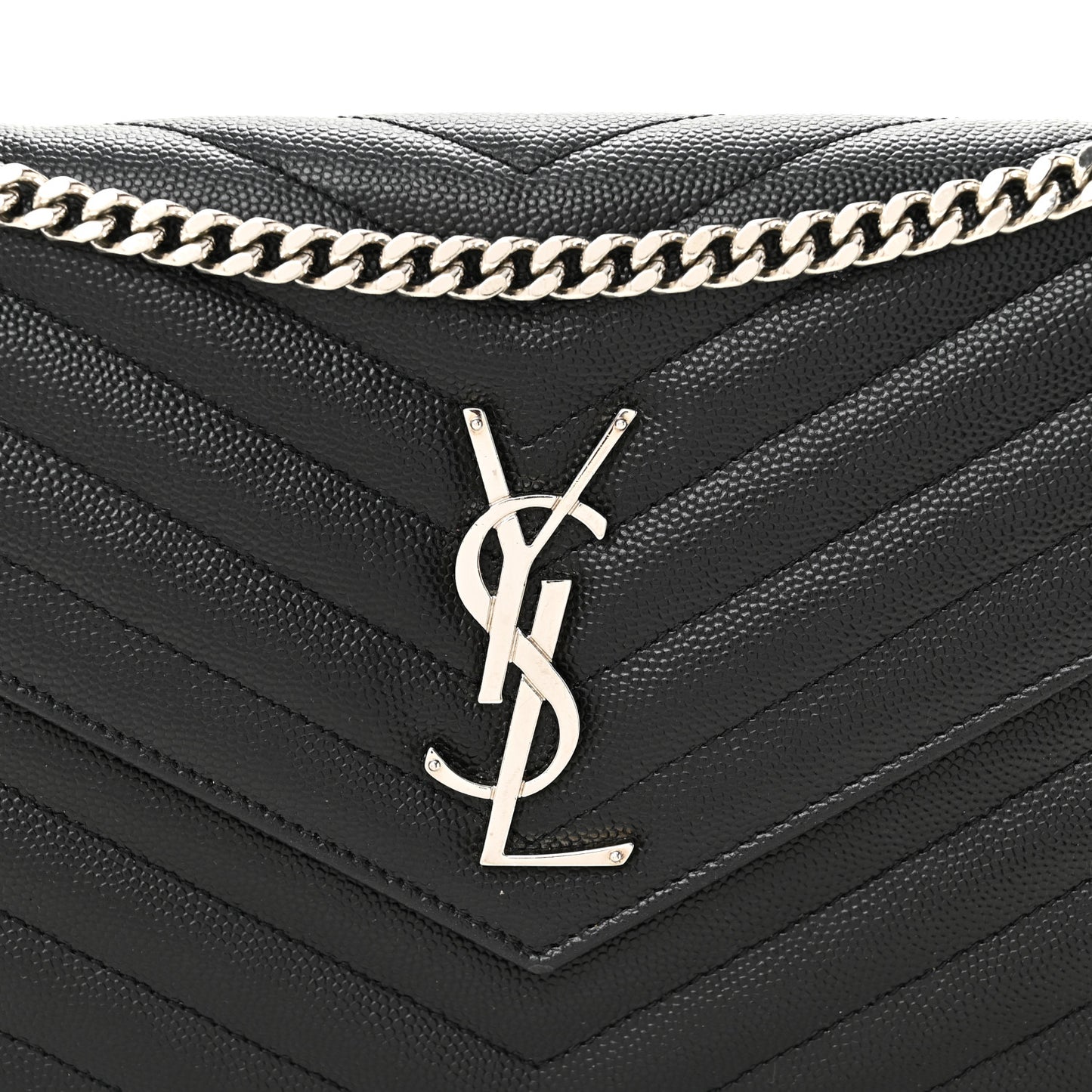 Grain De Poudre Matelasse Chevron Monogram Chain Wallet Black