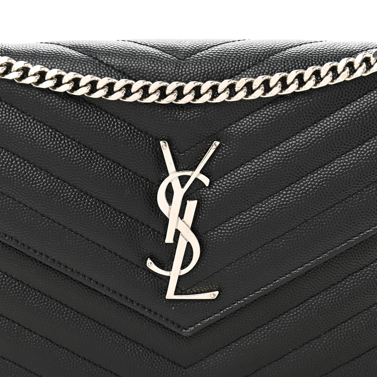 Saint Laurent Grain De Poudre Matelasse Chevron Monogram Chain Wallet Black 8 of 10