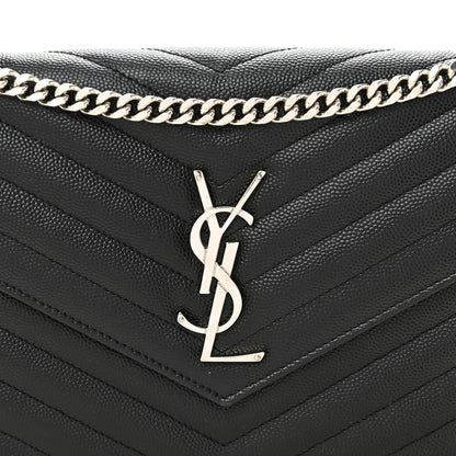 Saint Laurent Grain De Poudre Matelasse Chevron Monogram Chain Wallet Black 8 of 10
