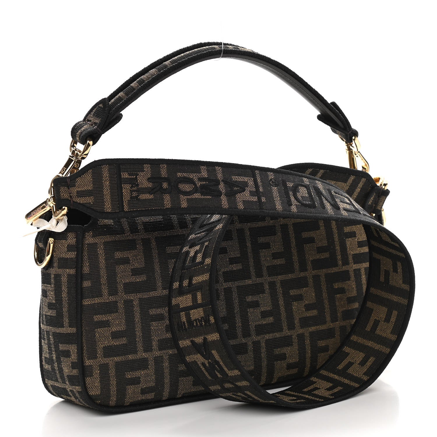 Fendi Fabric Jacquard FF 1974 Medium Baguette Tobacco Moro Black 3 of 9