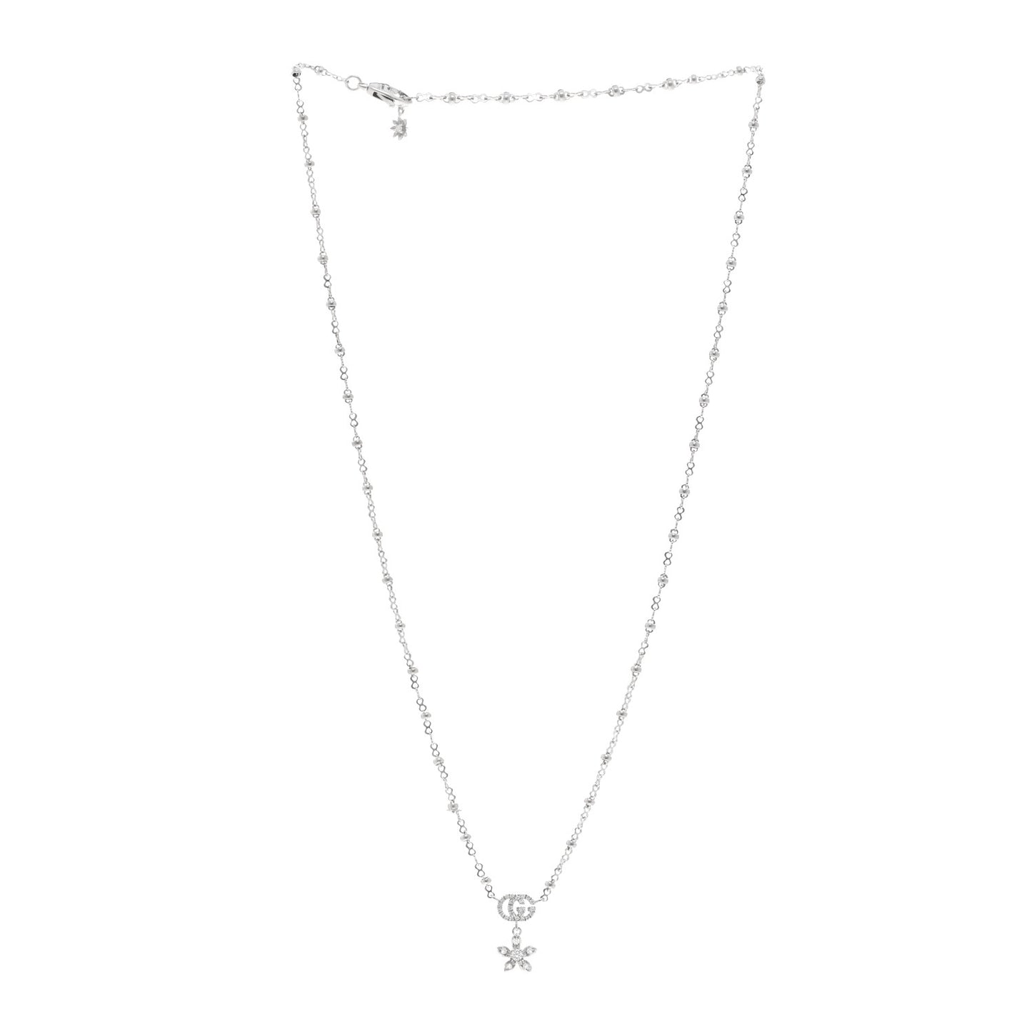 18K White Gold Diamond Flora GG Pendant Necklace
