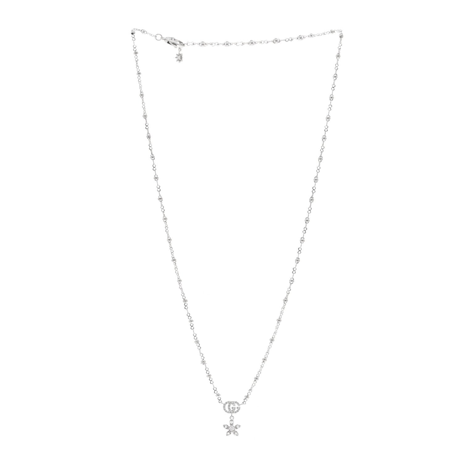 Gucci 18K White Gold Diamond Flora GG Pendant Necklace 3 of 4