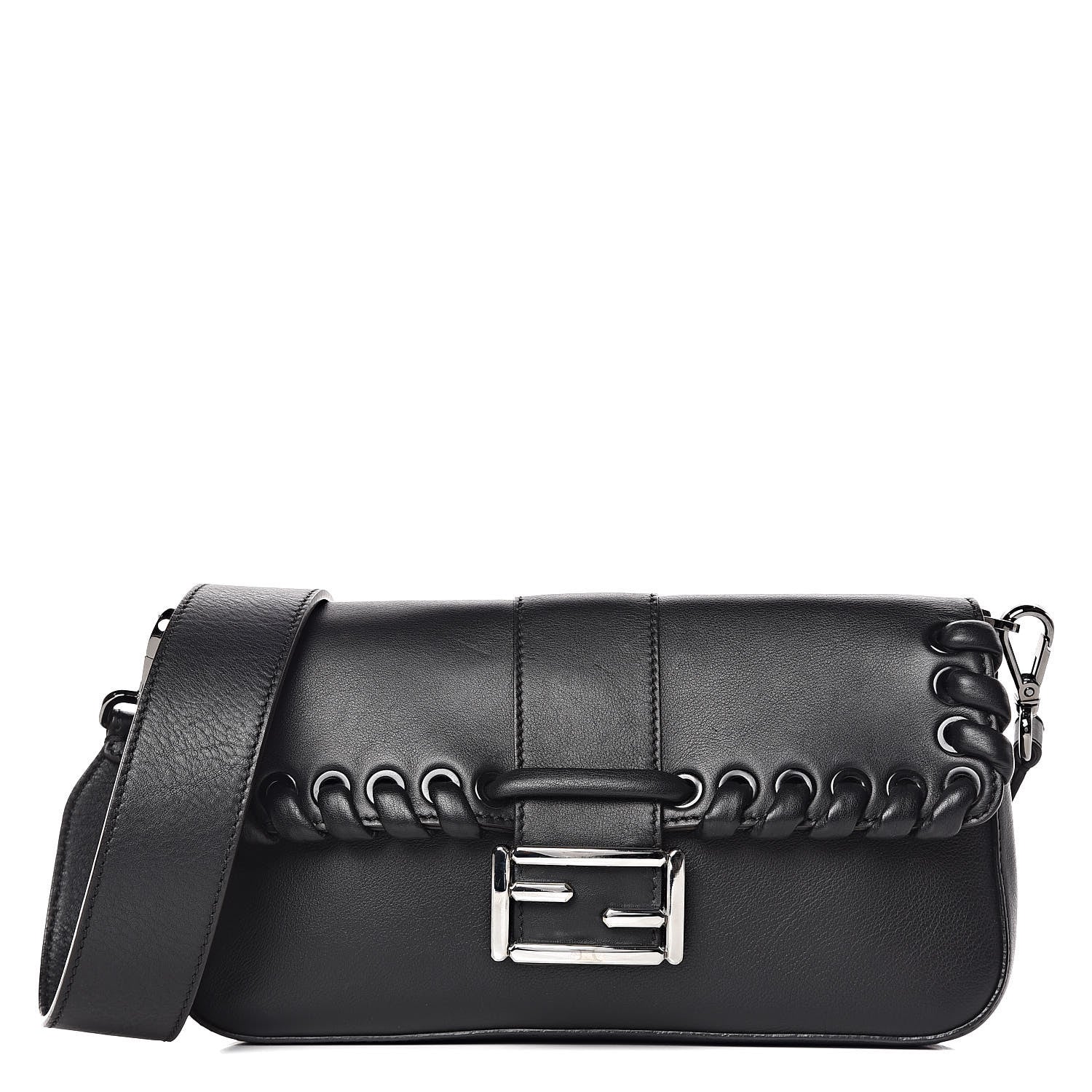 Fendi Vitello Dolce Lace Up Baguette Black 1 of 20