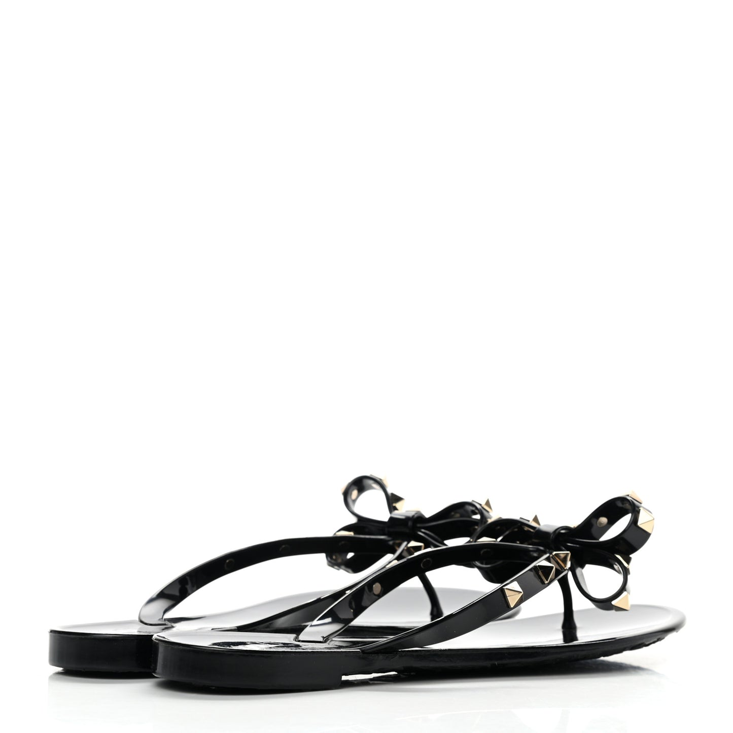 PVC Jelly Rockstud Bow Thong Sandals 38 Black