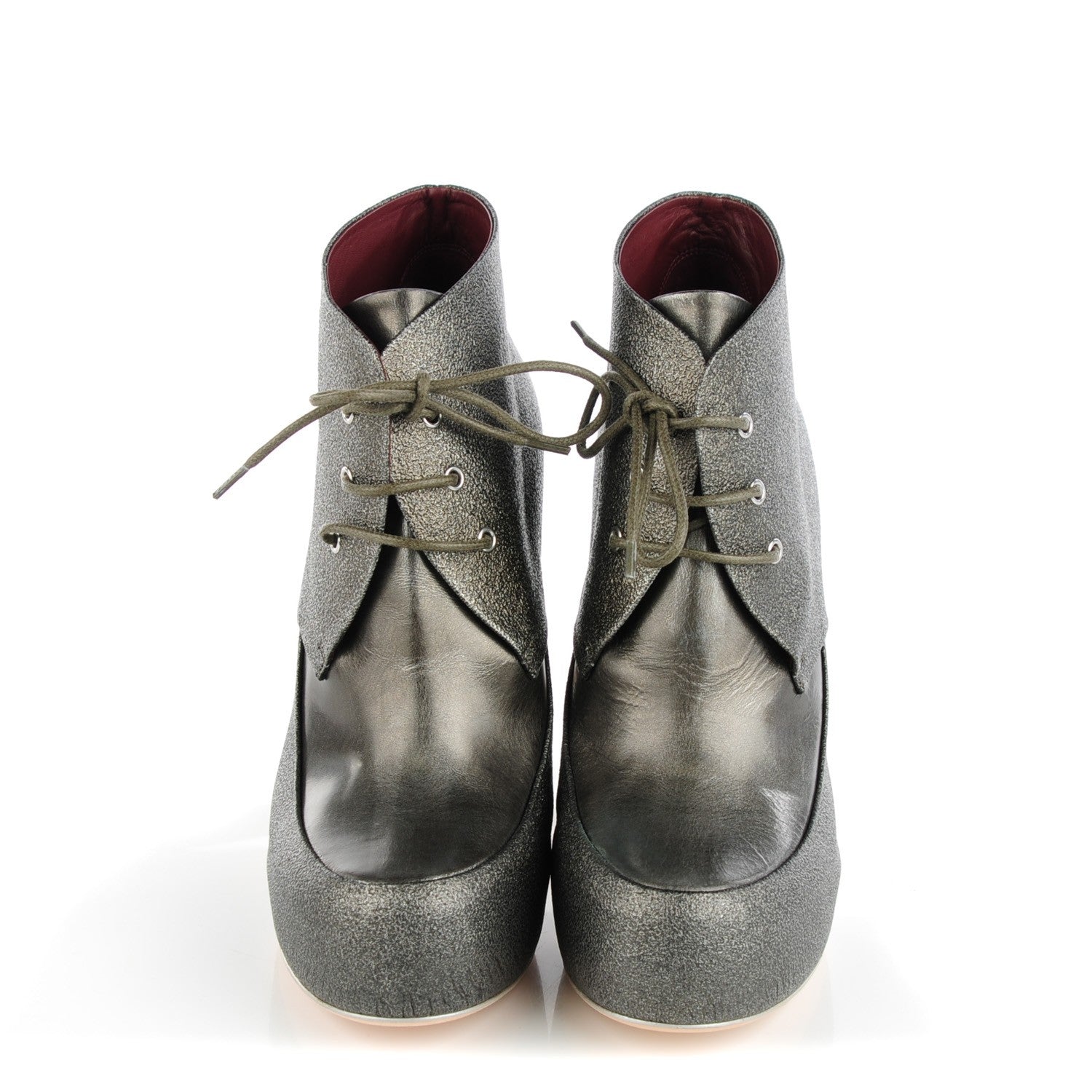 Chanel Metallic Leather Lace Up Booties 40 Kaki 3 of 10